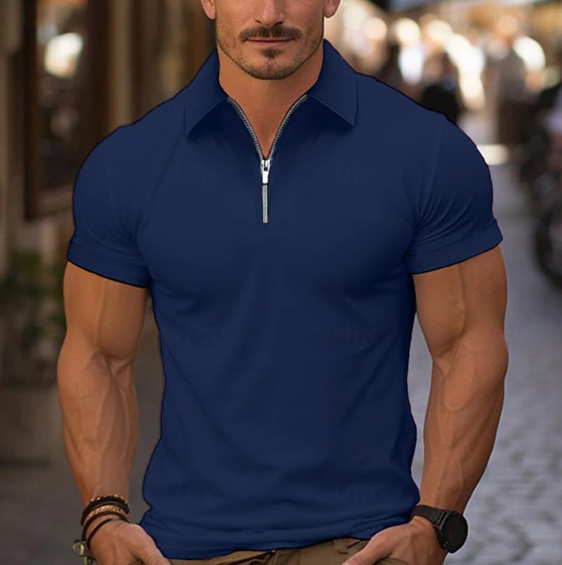 Men's Slim Zip Polo Shirt - Dark Blue