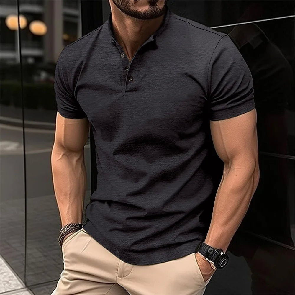 Slim Fit Henley Shirt - Black
