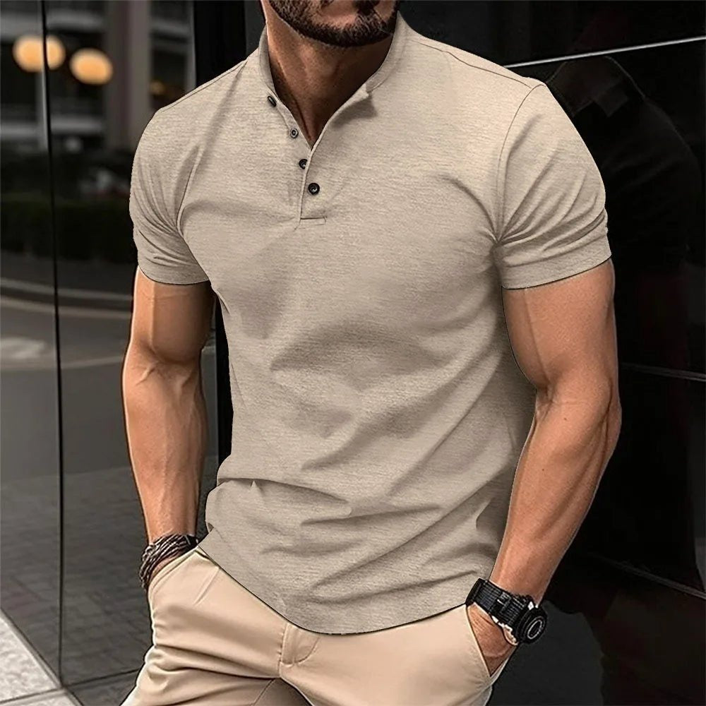 Slim Fit Henley Shirt - Beige