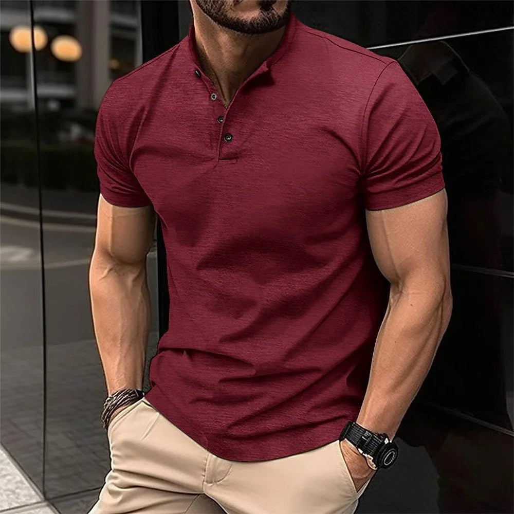 Slim Fit Henley Shirt - Red