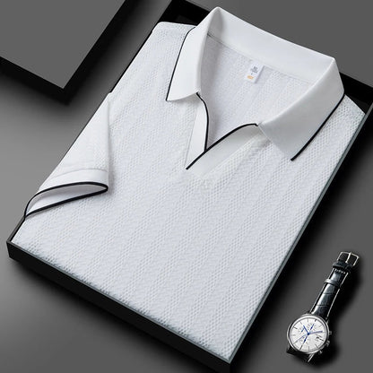 Striped Short Sleeve Polo Shirt - White