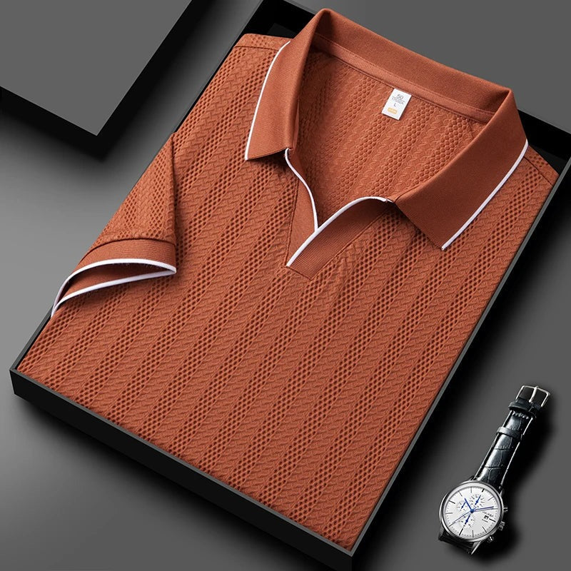 Striped Short Sleeve Polo Shirt - Sienna