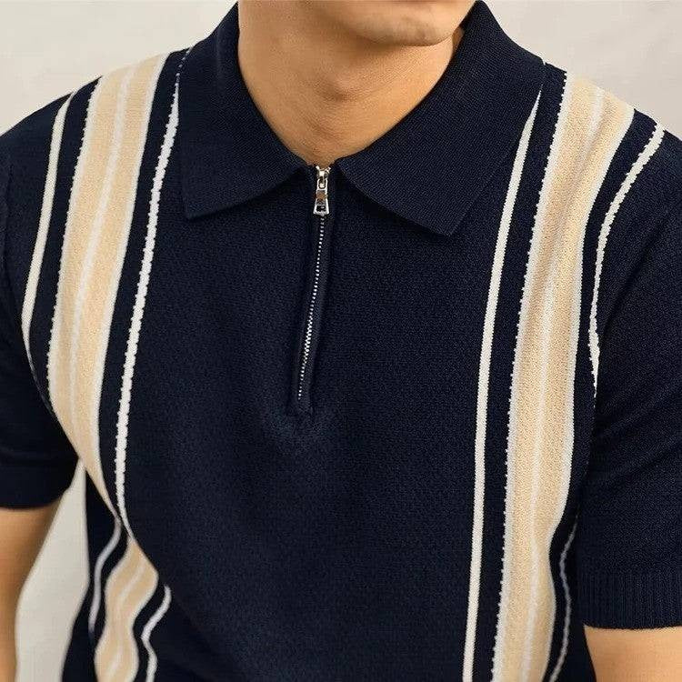 Striped Knit Polo Shirt