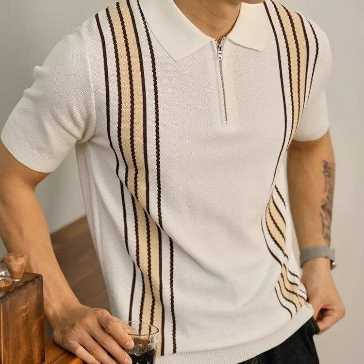 Striped Knit Polo Shirt - White