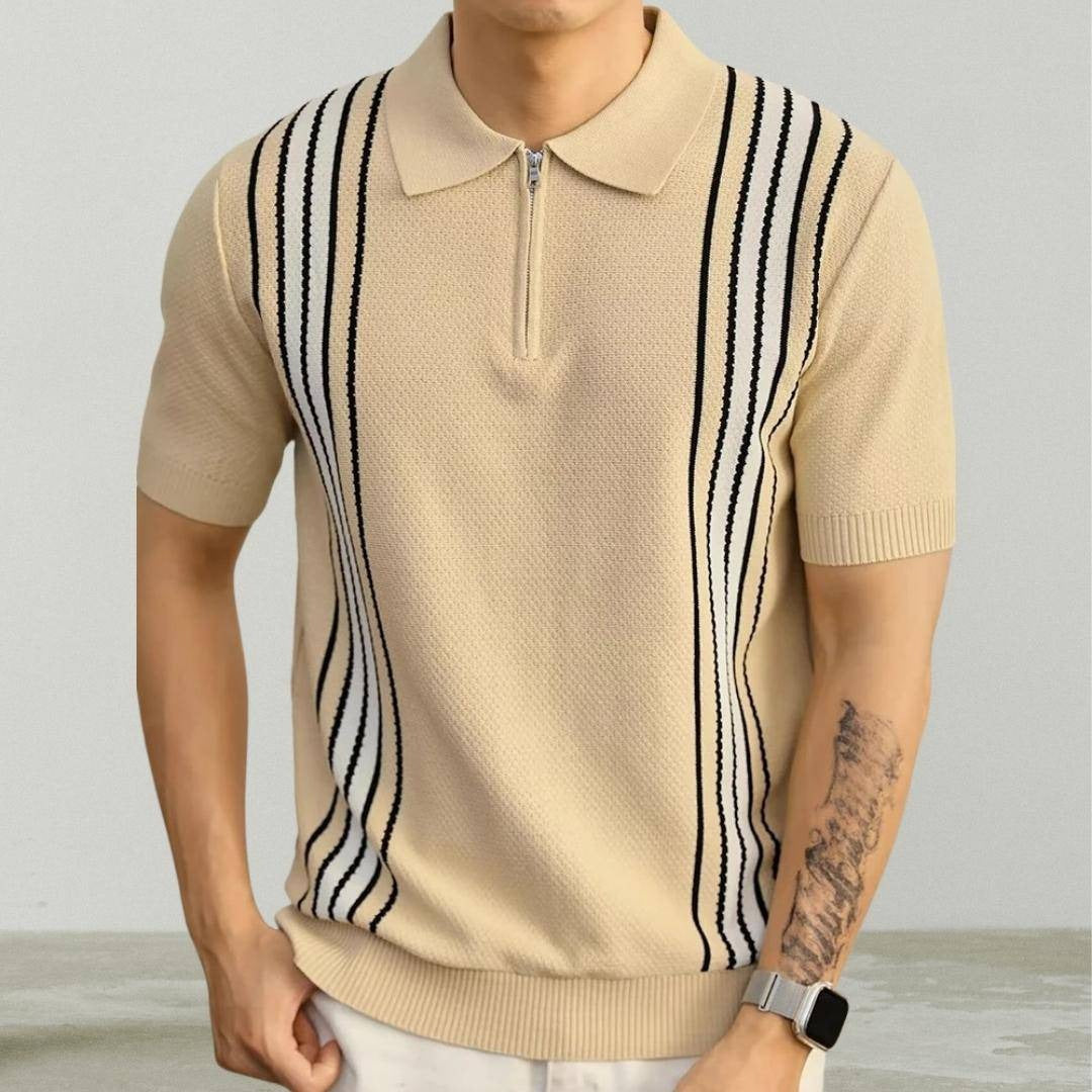 Striped Knit Polo Shirt - Sand
