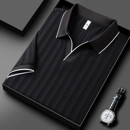 Striped Short Sleeve Polo Shirt - Black