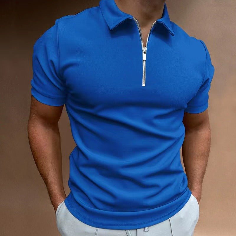 Men's Slim Zip Polo Shirt - Royal Blue