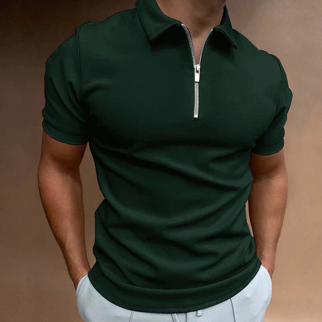 Men's Slim Zip Polo Shirt - Dark Green