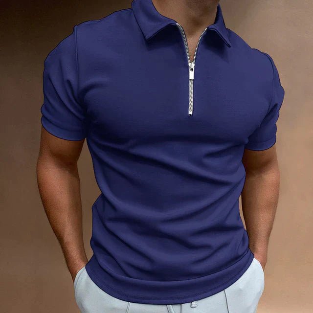 Men's Slim Zip Polo Shirt - Dark Blue