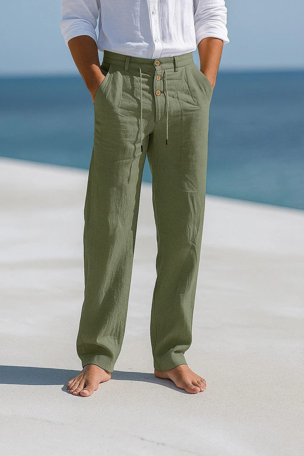 Men's Straight-Leg Trousers - Army Green