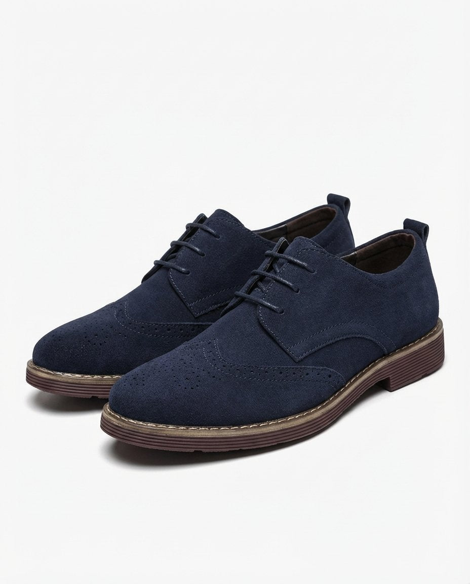 Men's Suede Wingtip Brogue Derby Shoes - Blue