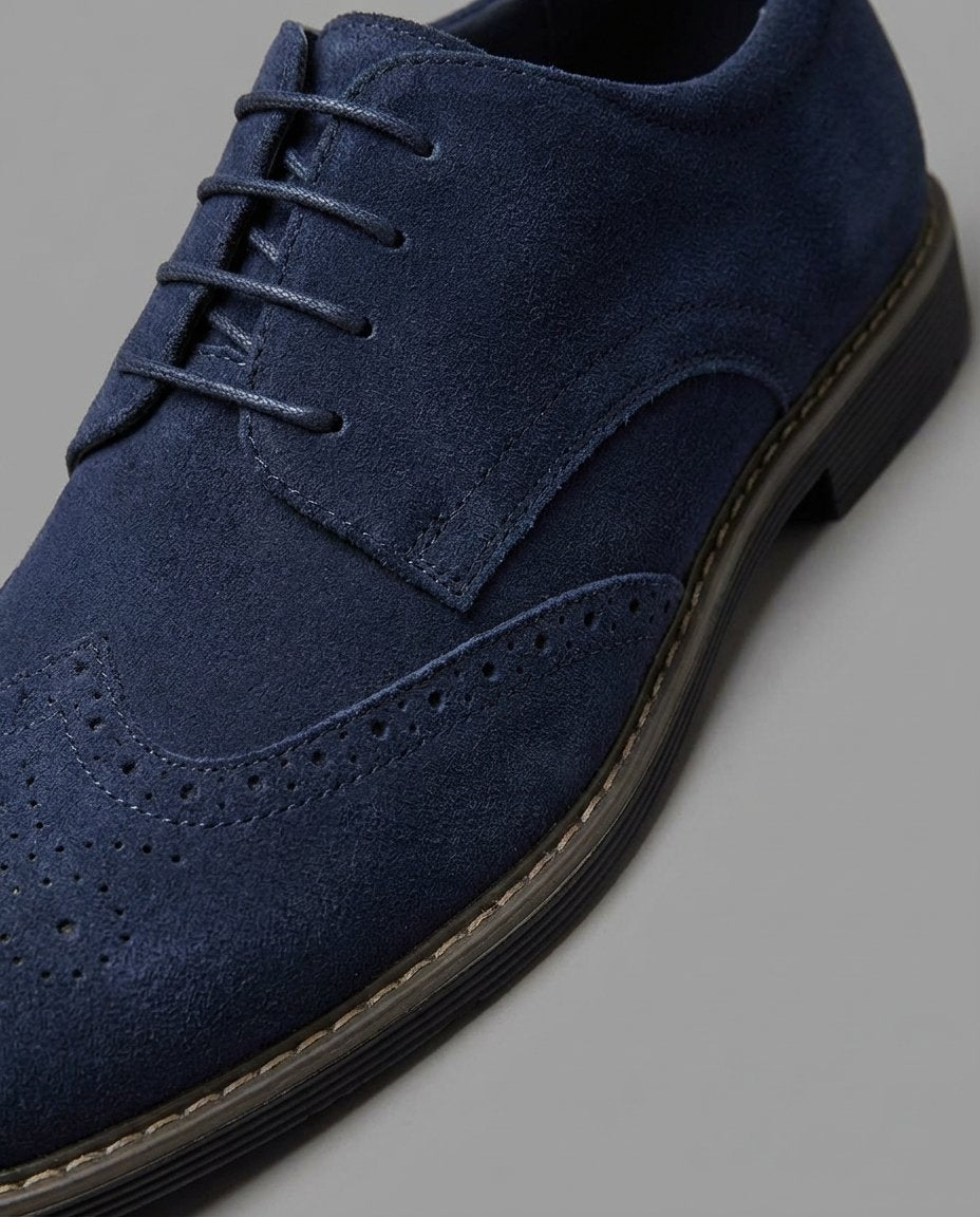 Men's Suede Wingtip Brogue Derby Shoes