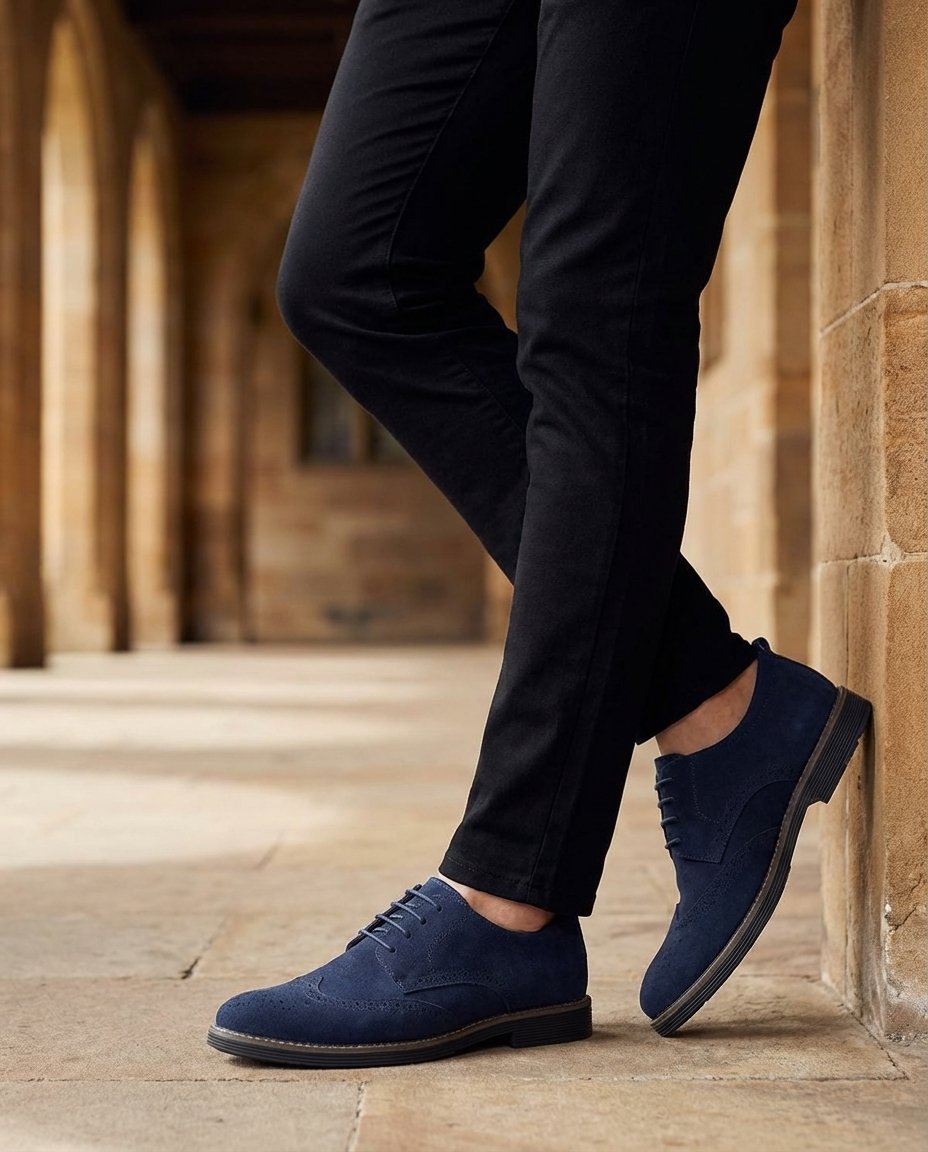 Men's Suede Wingtip Brogue Derby Shoes