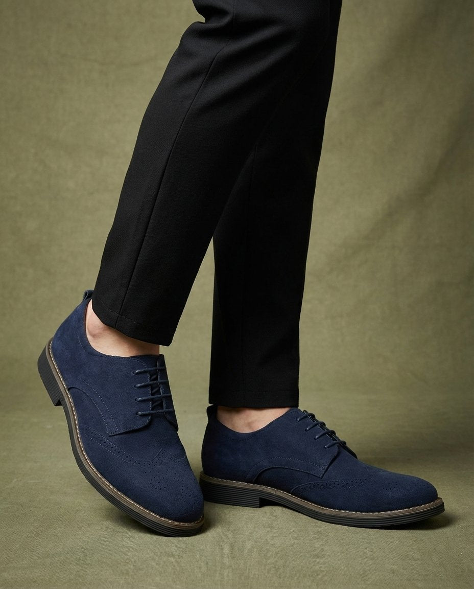 Men's Suede Wingtip Brogue Derby Shoes