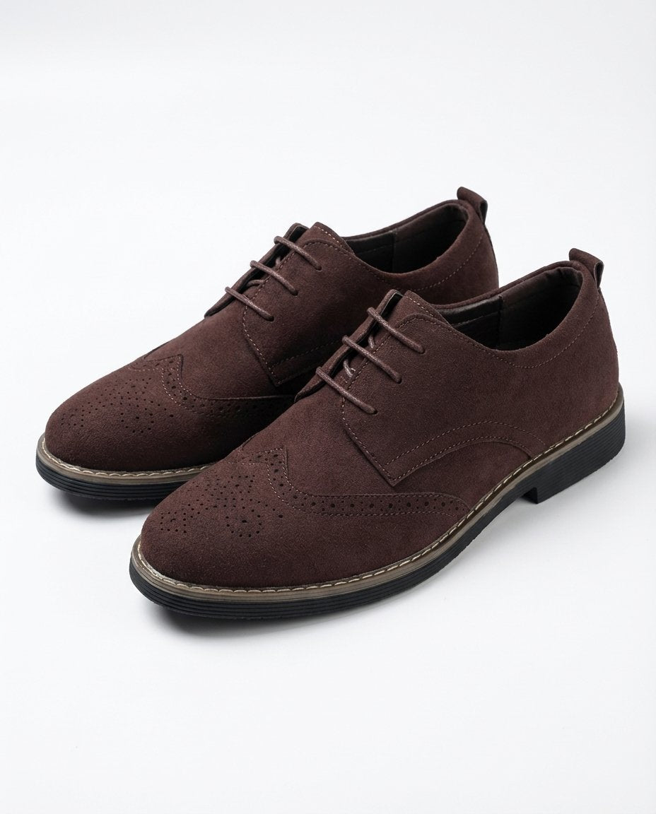 Men's Suede Wingtip Brogue Derby Shoes - Brown