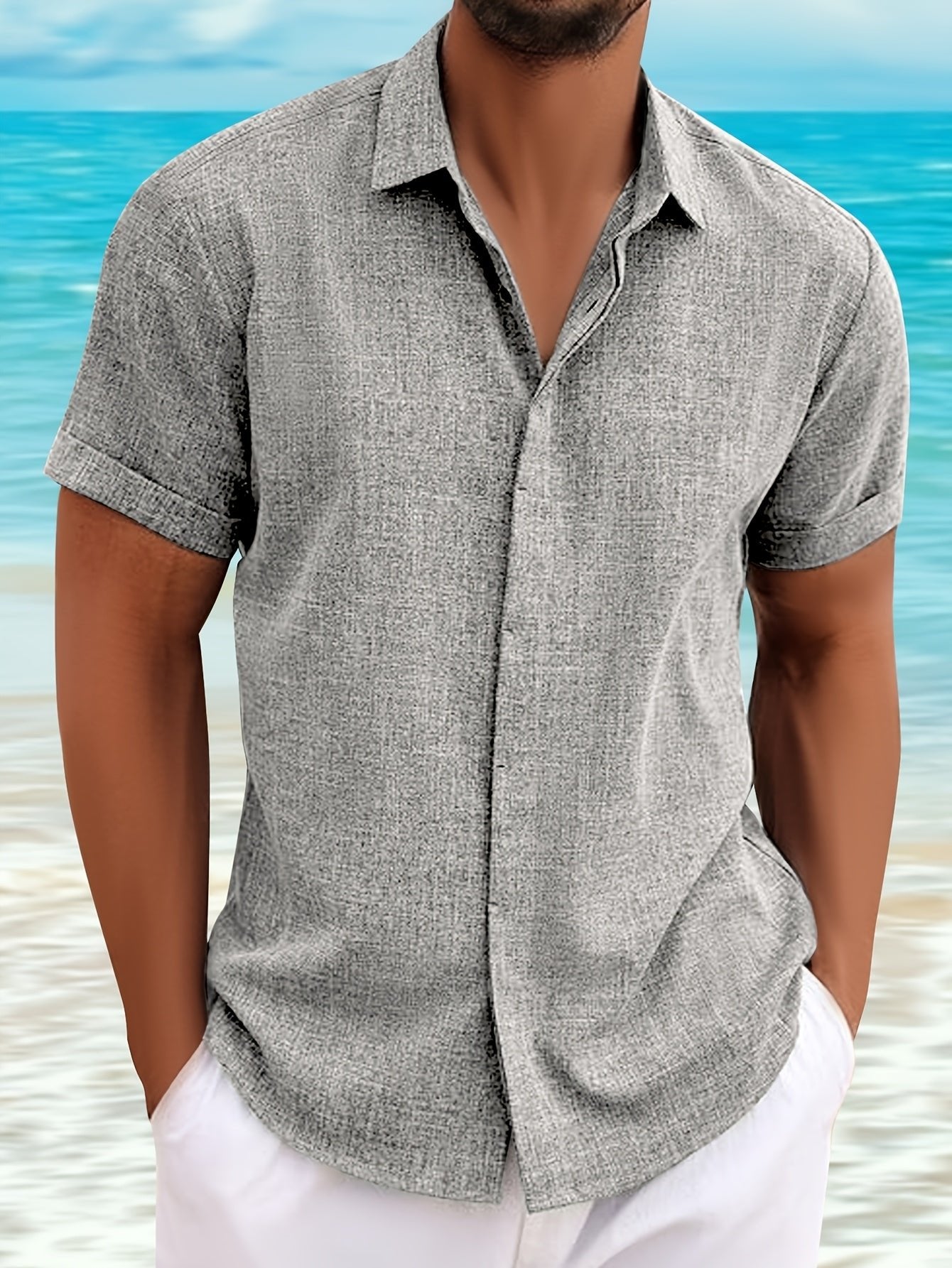 Men's Vacation Short Sleeve Shirt - Light Grey