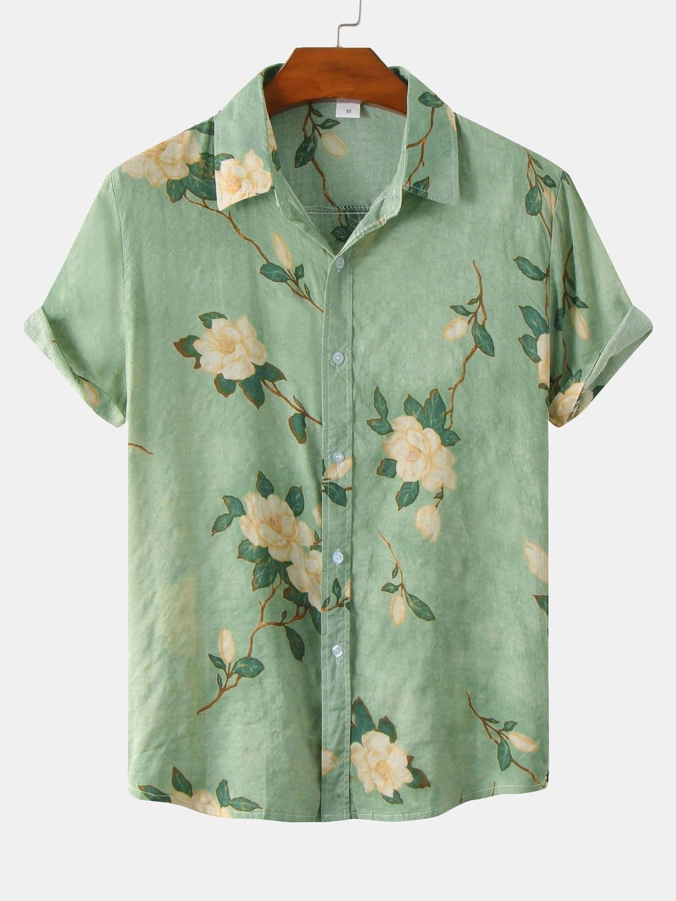 Floral Short Sleeve Hawaiian Shirt - Light Green