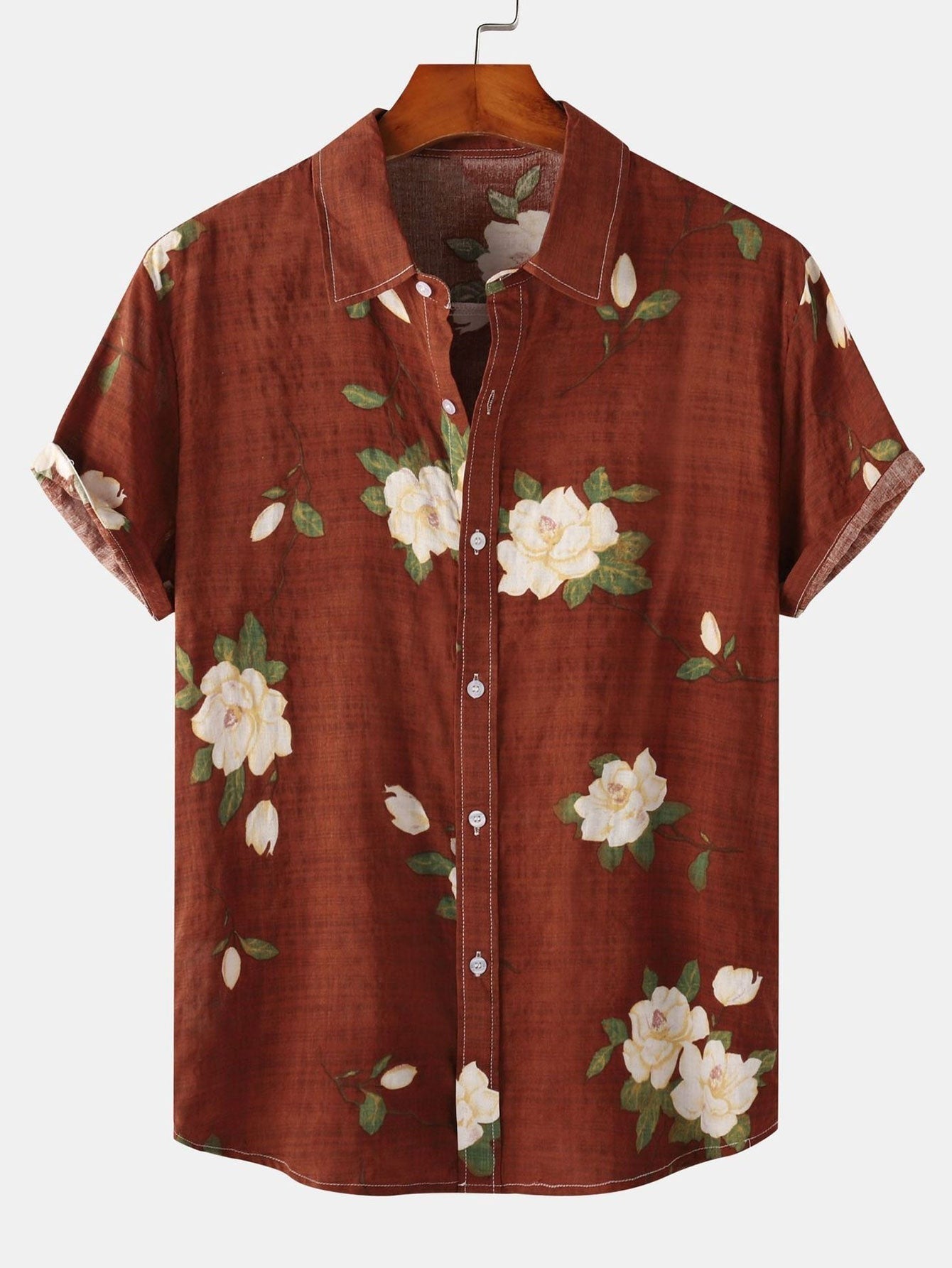 Floral Short Sleeve Hawaiian Shirt - Burgundy