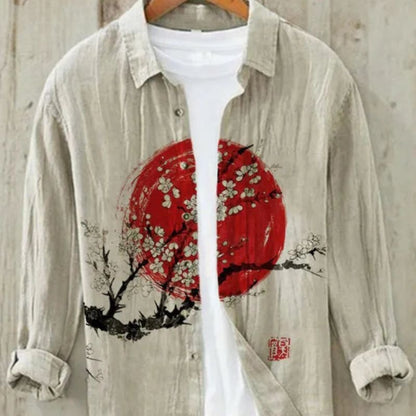 Japanese Wave Print Shirt - Plum Blossom