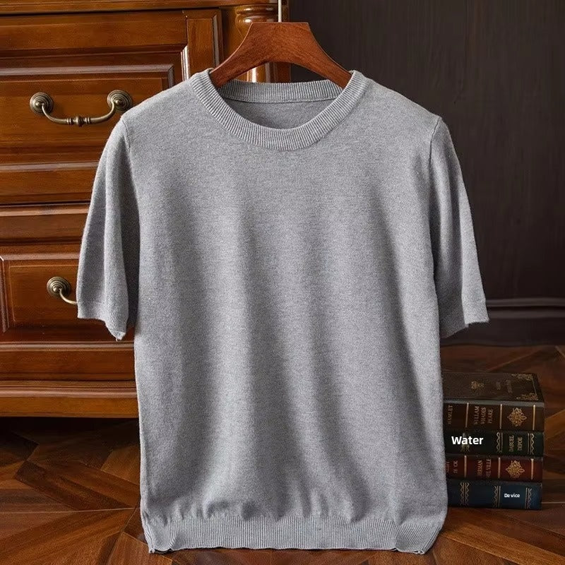 Short Sleeve Knit Sweater - Gray