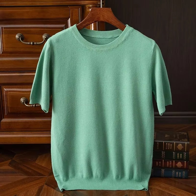 Short Sleeve Knit Sweater - Light Green
