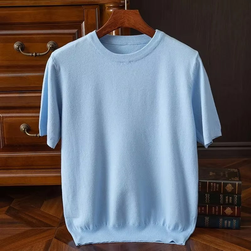 Short Sleeve Knit Sweater - Light Blue