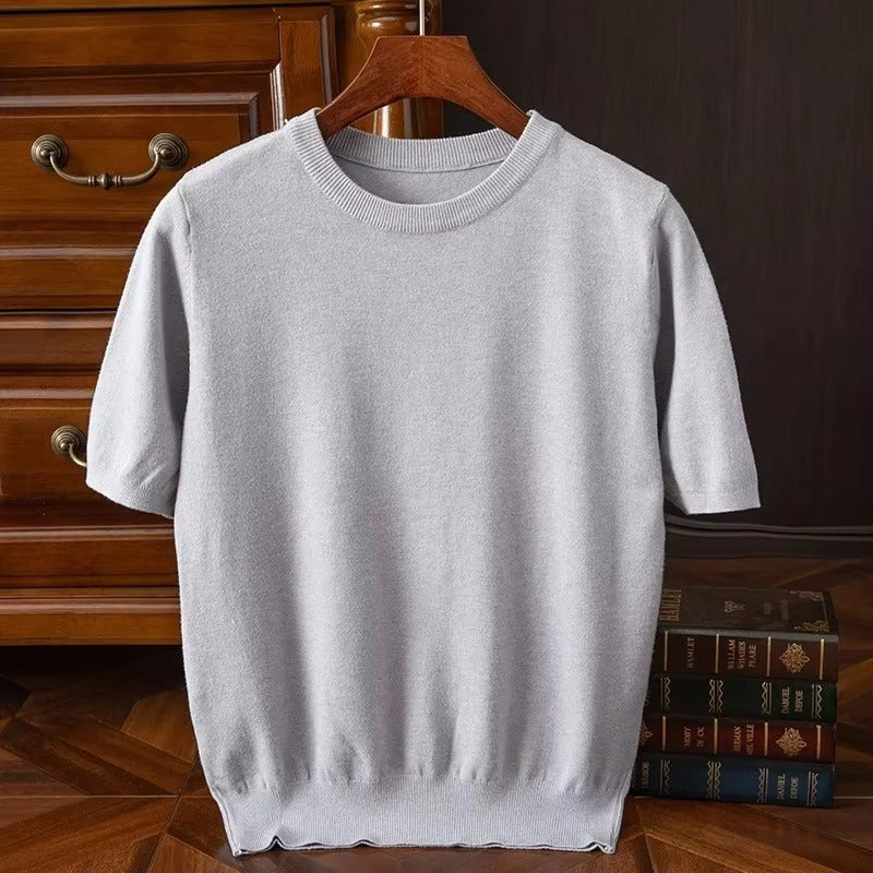 Short Sleeve Knit Sweater - Light Gray