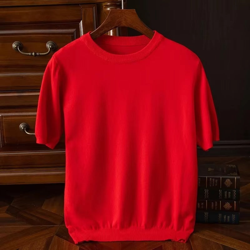 Short Sleeve Knit Sweater - Red