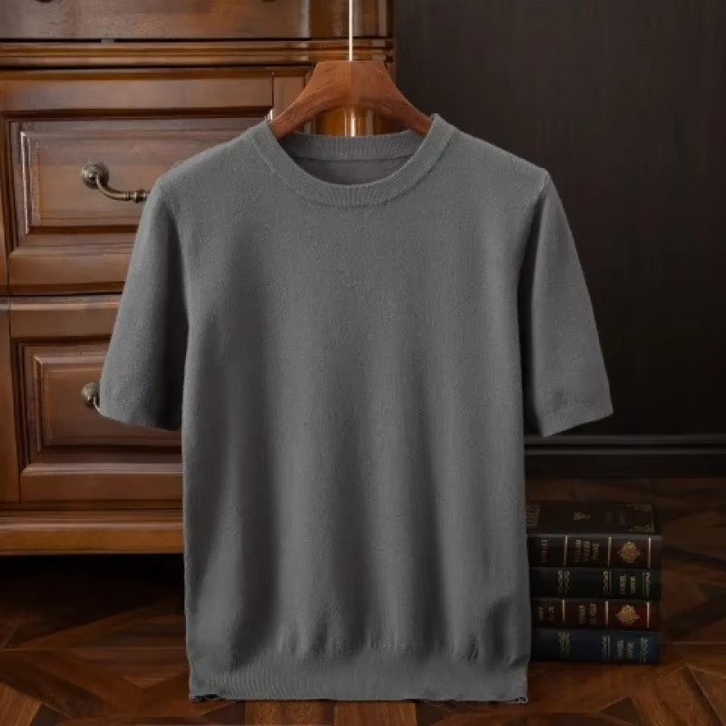 Short Sleeve Knit Sweater - Dark Gray