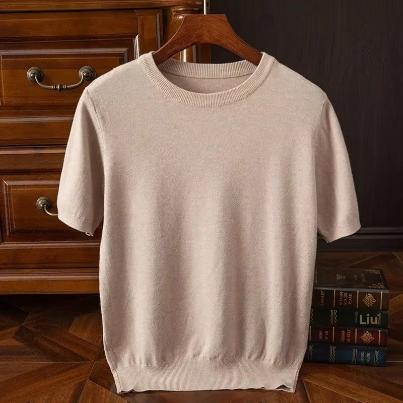 Short Sleeve Knit Sweater - Camel