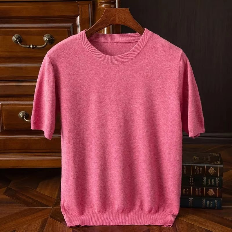 Short Sleeve Knit Sweater - Rose Red