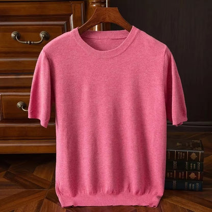 Short Sleeve Knit Sweater - Rose Red