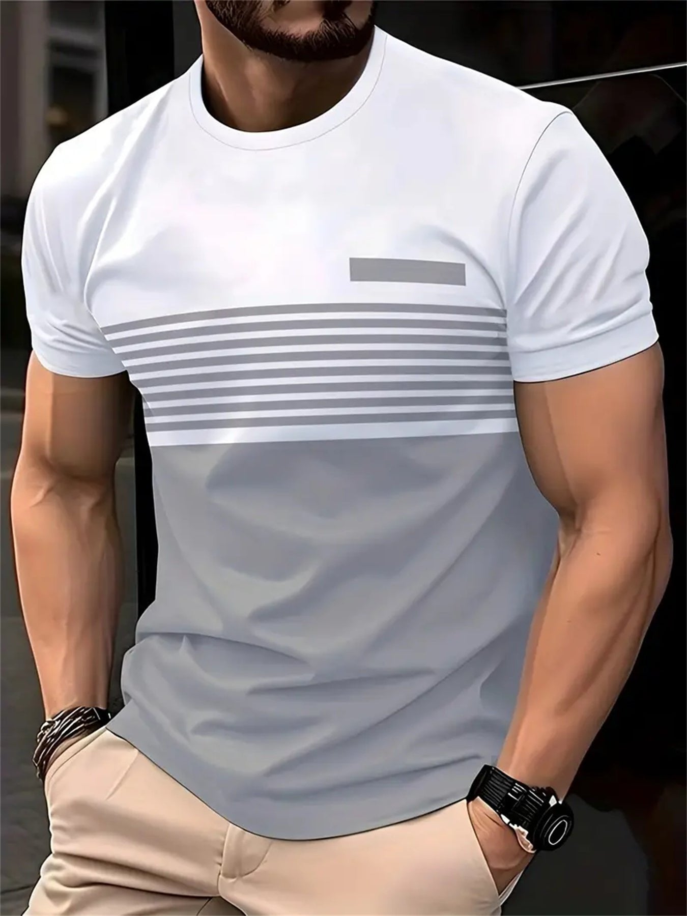 Men's Slim Striped T-Shirt - Grey