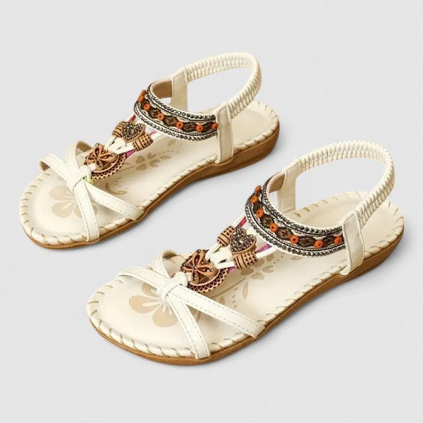 Boho Beaded Sandals - White Athena