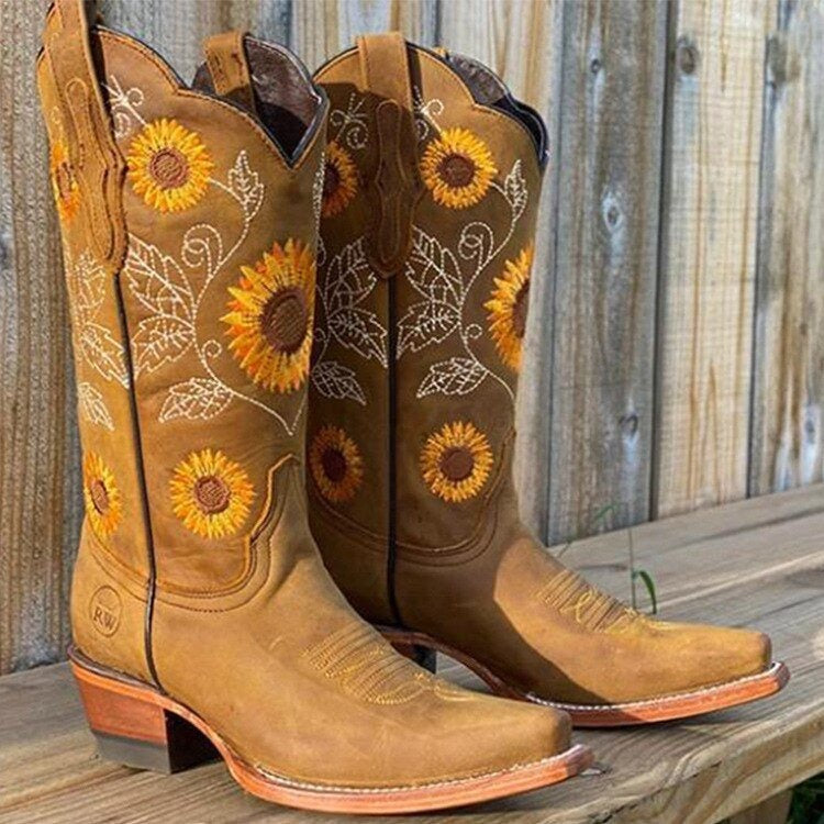 Knee High Cowboy Boots - Khaki