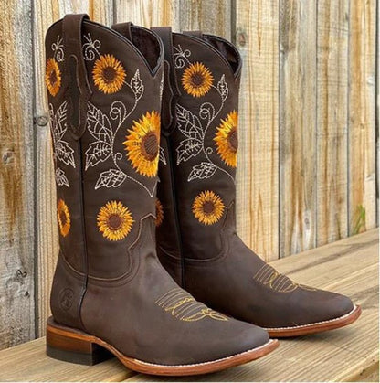 Knee High Cowboy Boots - Dark Brown