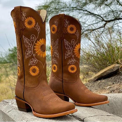 Knee High Cowboy Boots - Brown