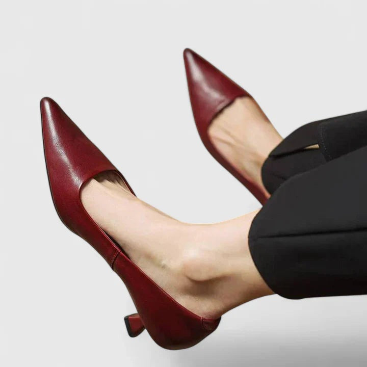 Pointed Toe Kitten Heels - Reddish Brown