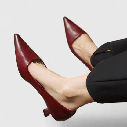 Pointed Toe Kitten Heels - Reddish Brown