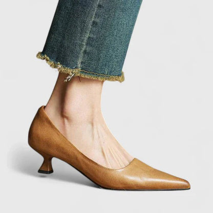 Pointed Toe Kitten Heels - Beige