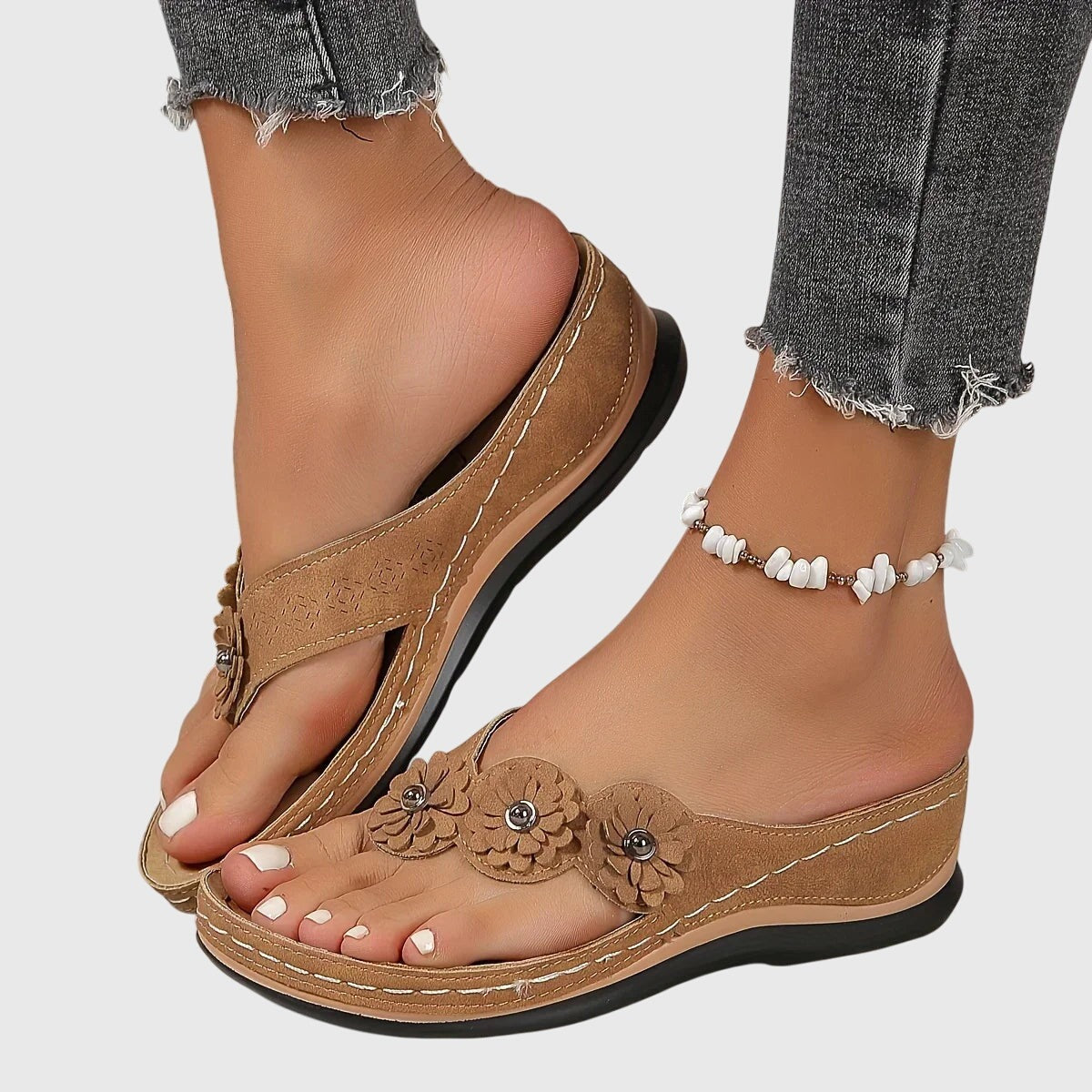 Floral Orthopedic Flip Flops - Dark Brown