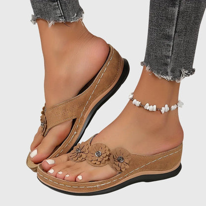 Floral Orthopedic Flip Flops - Dark Brown