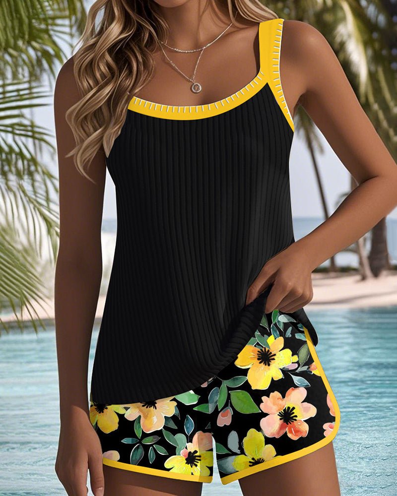 Women's Floral Tankini Set - Yellow