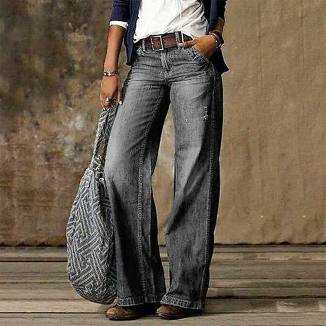 Women's High-Waisted Wide-Leg Jeans - Light Grey