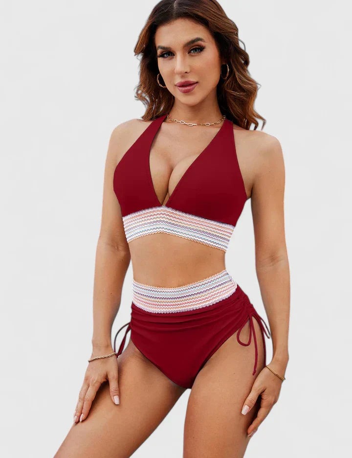 High Waisted Bikini Two Piece Set - Red