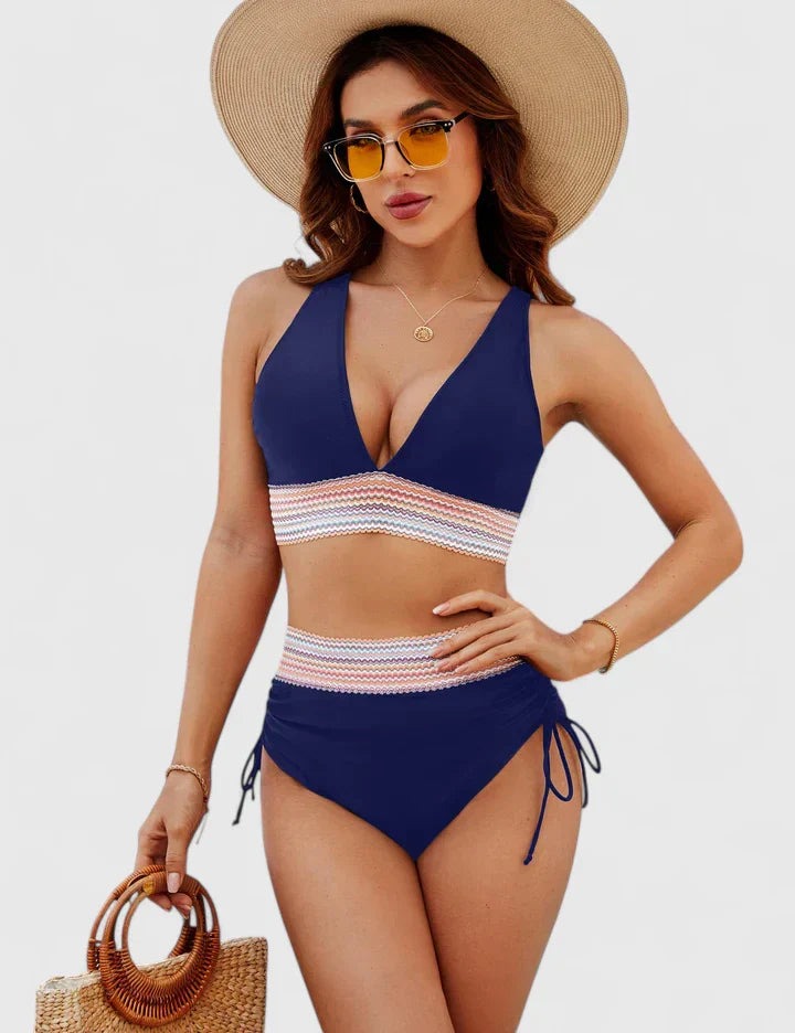 High Waisted Bikini Two Piece Set - Dark Blue
