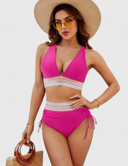 High Waisted Bikini Two Piece Set - Pink
