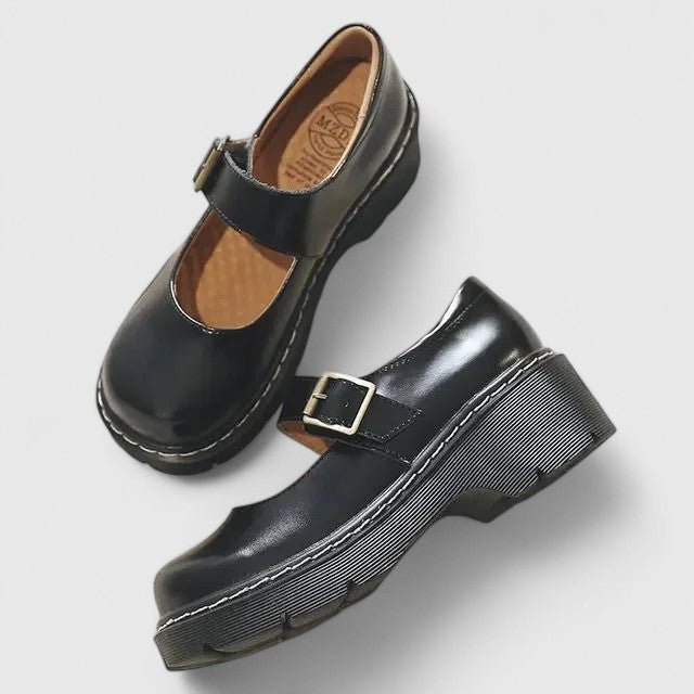 Women's Leather Platform Mary Janes - Black