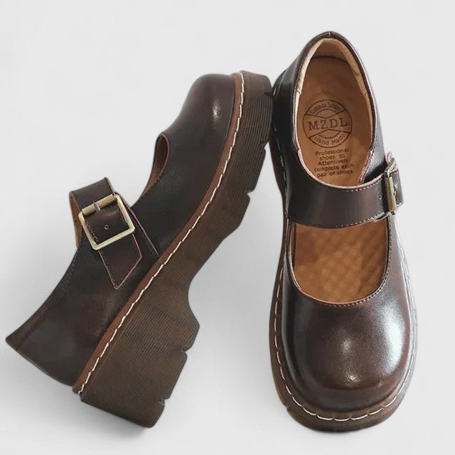 Women's Leather Platform Mary Janes - Brown
