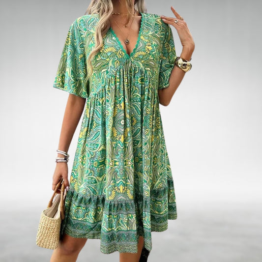 Summer Boho Mini Dress - Green